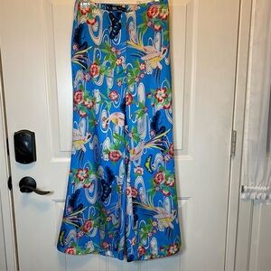 ZARA Blue Colorful Floral Wide-Leg Pants Light & Flowy Sz S Birds Butterflies